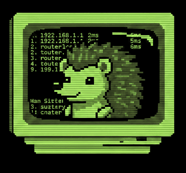 Lance0 logo - pixel art hedgehog on CRT monitor